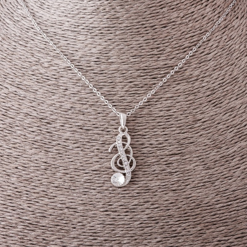 Pendant on a chain "Treble Clef", diameter 2.5 cm, length 55 cm, metal color "silver"