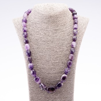 Midi Beaded Necklace with Natural Amethyst, Bead Diameter 10-26mm, Length 65cm