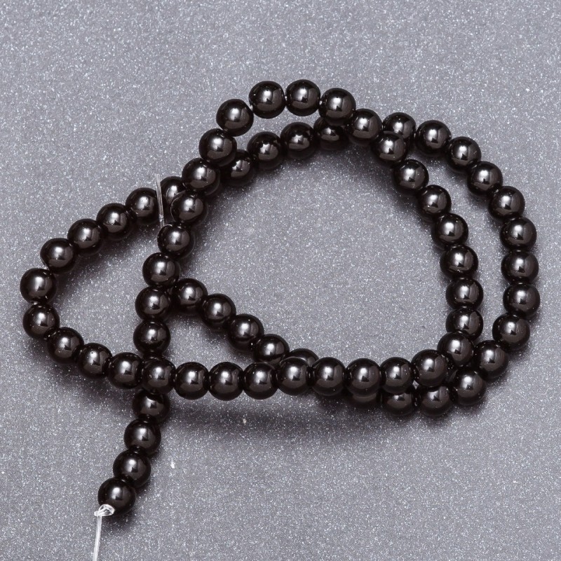 Natural stone beads Black Agate (pressed). On a thread, 6mm diameter, 37cm length