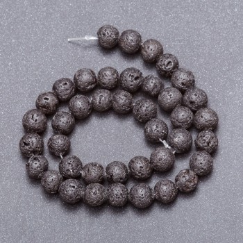 Lava Stone Beads on Thread, 10mm Diameter, 37cm Length
