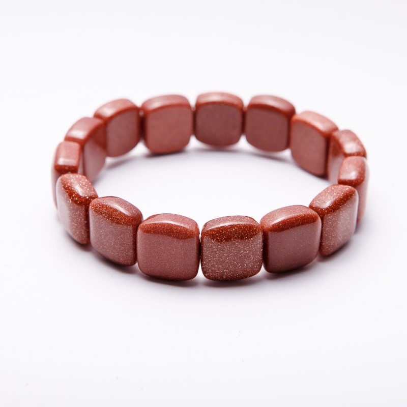 Bracelet with Aventurine Stone (Synthetic) "Golden Sand" on elastic, 12x12 mm link, circumference 18 cm