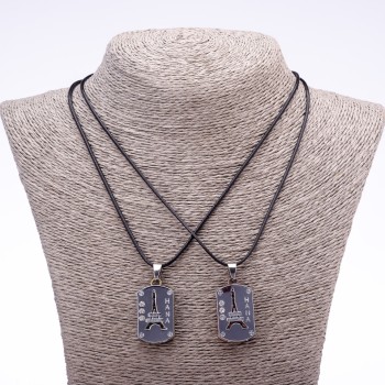 Pair of friendship pendants 'Eiffel Tower' on cord, length 45 cm, pendant diameter 20x30 mm, metal color 'silver'