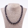 Black Agate Natural Stone Necklace, Pressed Smooth Beads, 12mm Diameter, 46cm Length