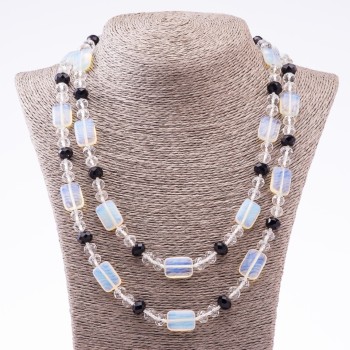Clearance Long Moonstone Necklace with Czech Crystal, 13x18mm, 8mm, 10mm, length 120 cm