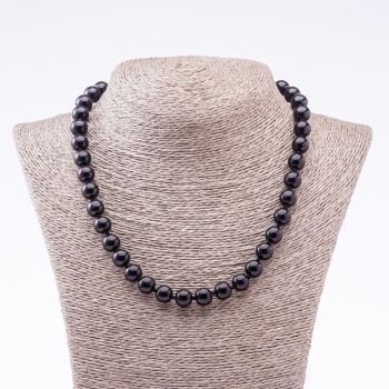 Natural Stone Necklace, Black Agate (Pressed), Smooth Beads, 10mm Diameter, 46cm Length