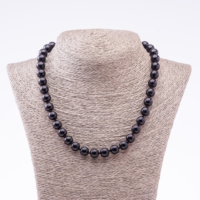 Natural Stone Necklace, Black Agate (Pressed), Smooth Beads, 10mm Diameter, 46cm Length