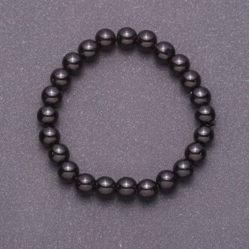 Bracelet made of natural black agate (pressed) smooth bead, 8mm diameter on elastic, 18 cm circumference
