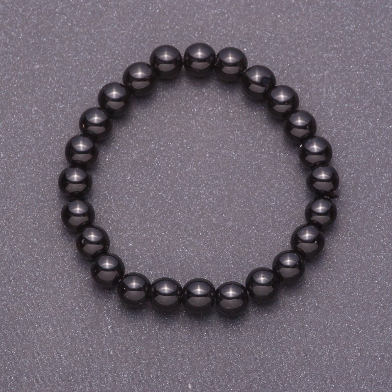 Bracelet made of natural black agate (pressed) smooth bead, 8mm diameter on elastic, 18 cm circumference