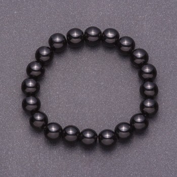 Bracelet made of natural black agate (pressed) smooth bead, 10 mm diameter, on elastic, 18 cm circumference
