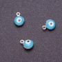 Pendant finding 'Eyes', 7 mm diameter, 9 mm length, blue enamel, gray metal finish. 12 pcs