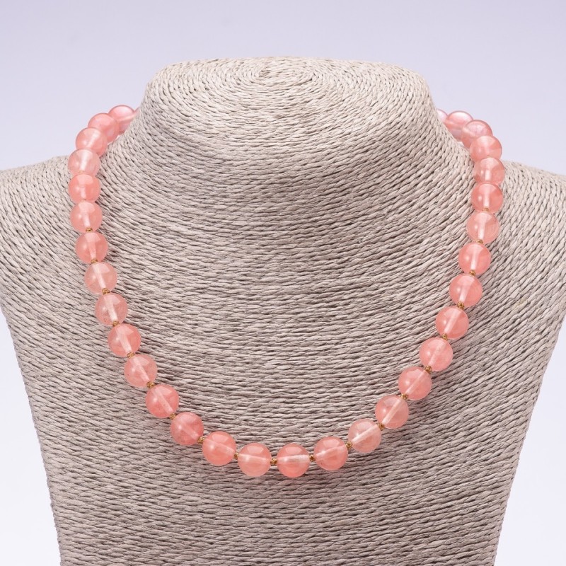 Chalcedony natural stone necklace with a smooth bead, 10 mm diameter, 45 cm length