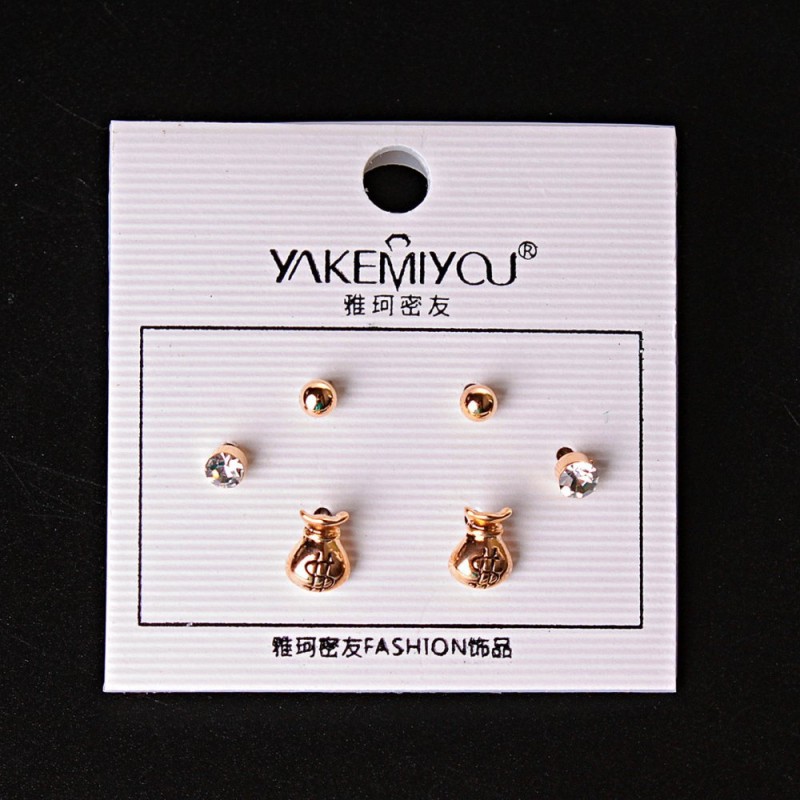 ( 5 mm ) Earrings Money Bags Beads with Crystals Gold