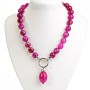 Pink Agate Bead Necklace 14mm with Barrel Pendant 40mm, Length 52 cm