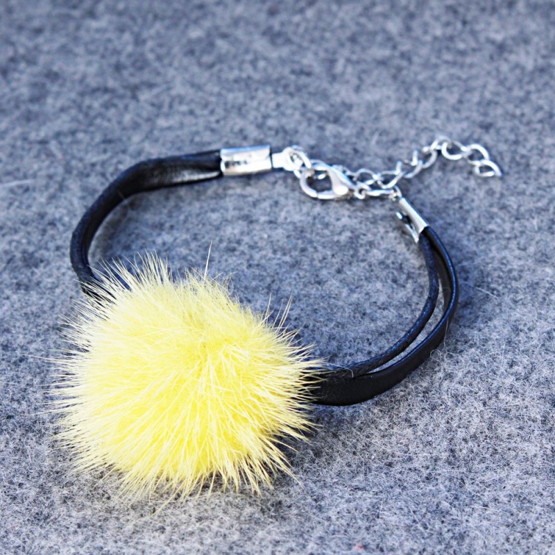 Yellow faux leather bracelet with natural fur