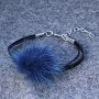 Blue faux leather bracelet with natural fur