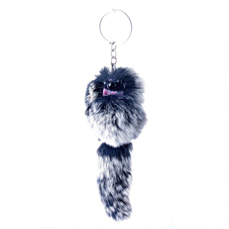 Discount! Elastic fur pom-pom keychain on an elastic band, natural fur, furry creature, 15 cm