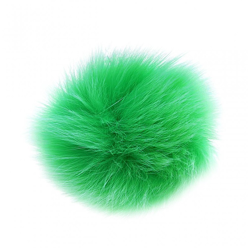 Discount! Green Natural Fur Pom-Pom Keychain on an Elastic Band
