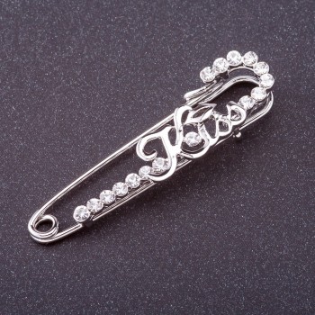 Discount! Brooch pin 'Kiss' white crystals, color 'silver' 5.5×1.5 cm
