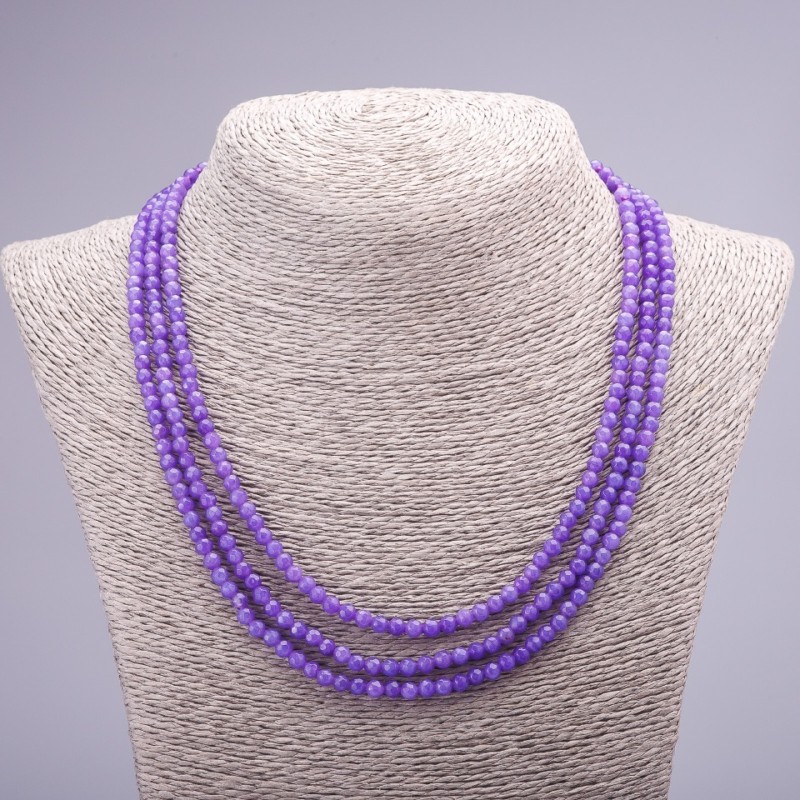 Triple-strand Amethyst Necklace (name ) with natural stone faceted bead, 4 mm diameter, 47 mm length