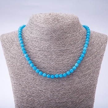Necklace with natural-toned stone 'Aquamarine' (named after) faceted bead, 6 mm diameter, 45 cm long