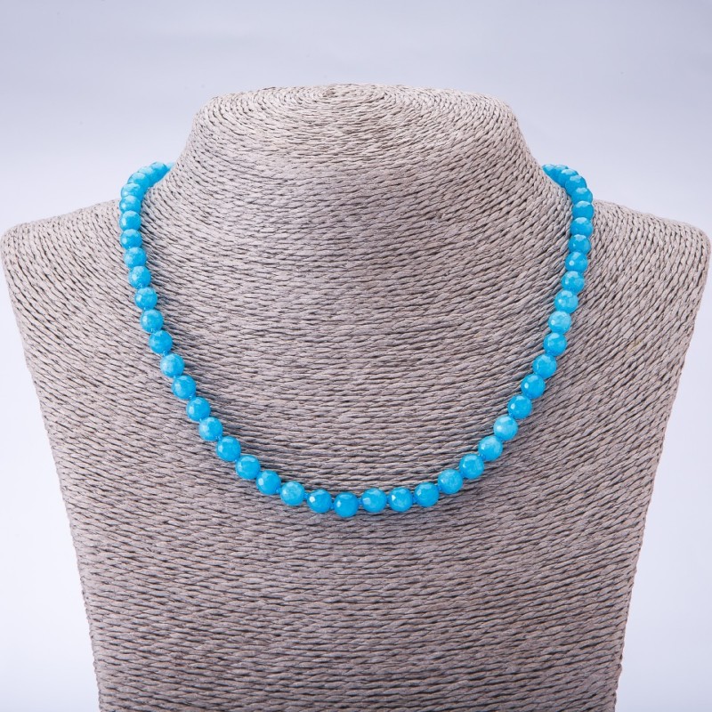 Necklace with natural-toned stone 'Aquamarine' (named after) faceted bead, 6 mm diameter, 45 cm long