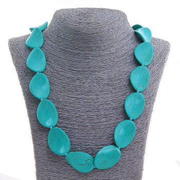 Turquoise Necklace (pressed), oval flat slightly twisted, length 71 cm