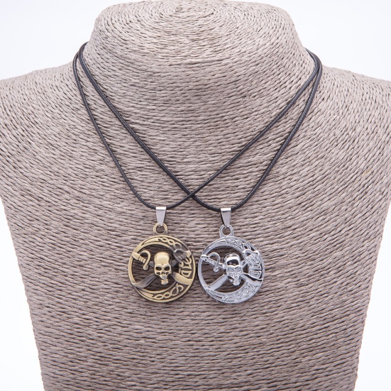 Pair of Friendship Pendants 'Pirates' on a Cord, 45 cm long, metal color 'silver and bronze'