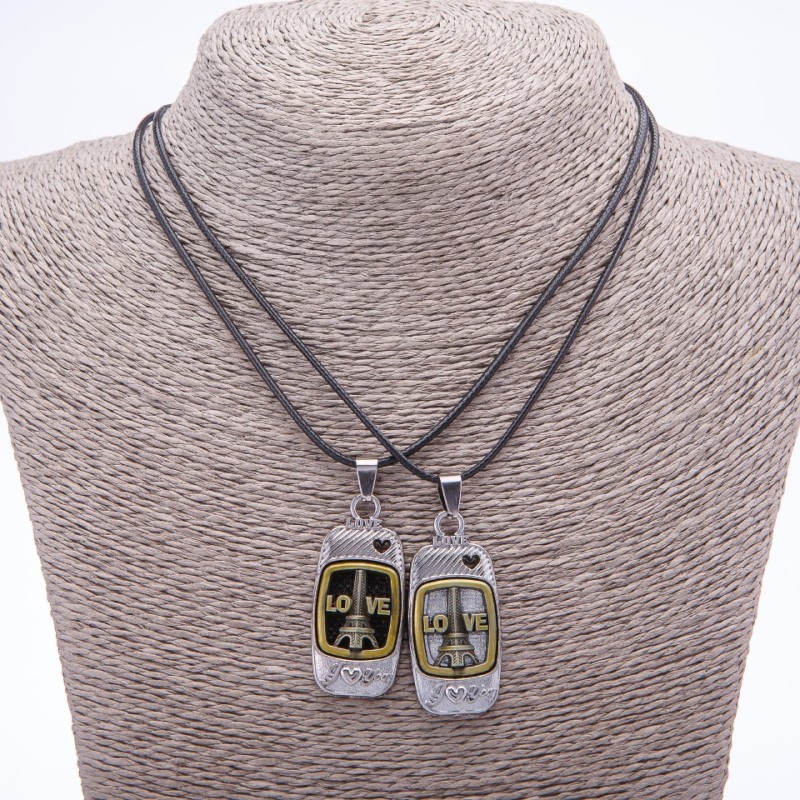 Twin pendant of friendship Love on a cord, length 45 cm, metal color 'silver and bronze'