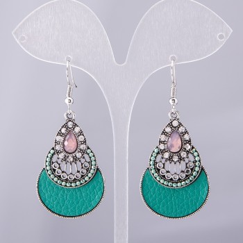 Earrings 'Drop' Handmade series green d-40x25mm, length 5.5 cm