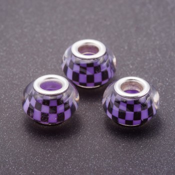 Pandora bead lilac 'Checkmate' plastic, 13mm diameter, 5mm hole, pack of 11