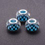 Blue Pandora bead, chessboard pattern, plastic, 13 mm diameter, 5 mm hole, pack of 11