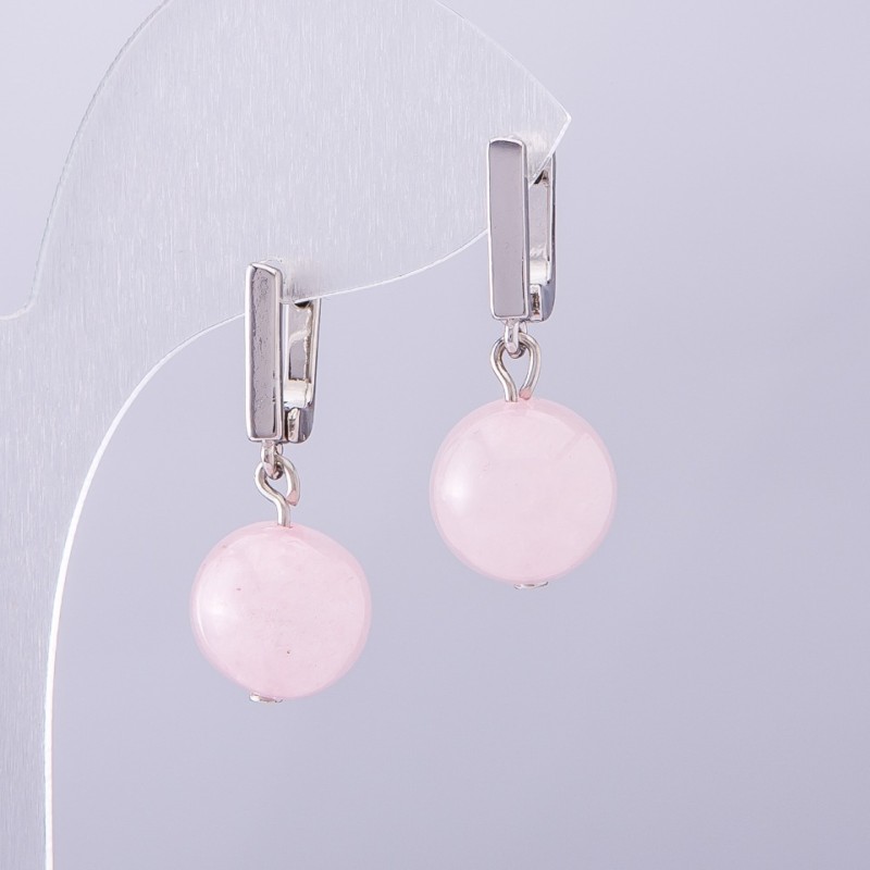 Elegant Pink Quartz Earrings, 12 mm diameter