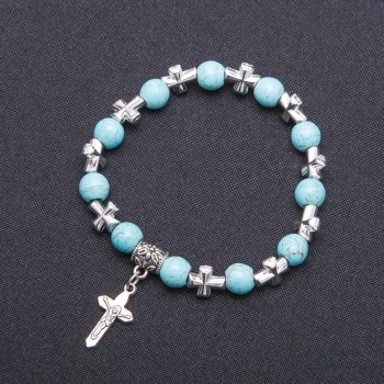 Turquoise Bracelet with Cross Pendant 8 mm
