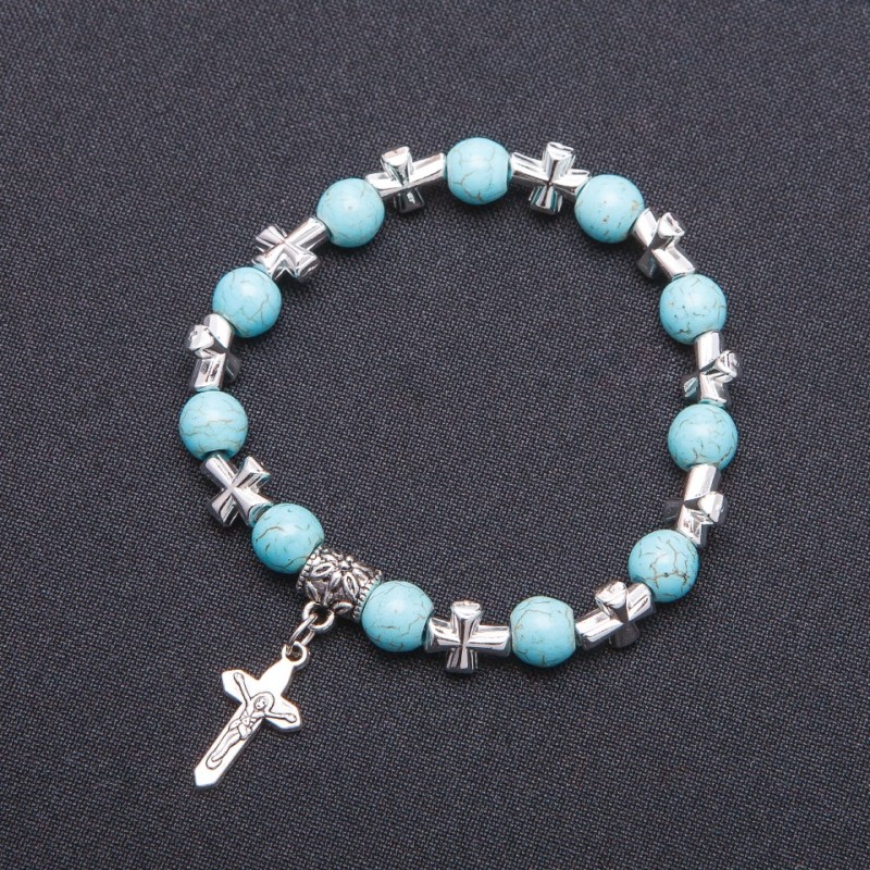 Turquoise Bracelet with Cross Pendant 8 mm