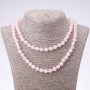 Long natural stone Pink Quartz necklace with smooth beads, 8 mm diameter, 120 cm length