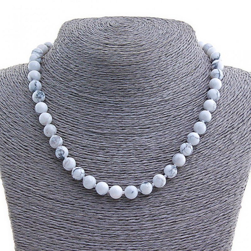 Chalcedony Necklace, Natural Stone, 8 mm Beads, 46 cm Length