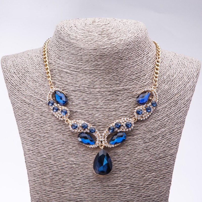 Evening necklace with blue crystals 'Precious Drops', length 42–49 cm