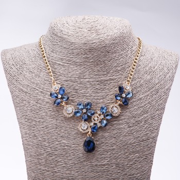 Evening necklace with blue crystals "Precious Flowers", length 42-49 cm