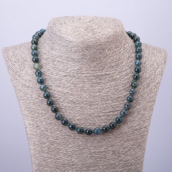 Moss Agate Beads Necklace, smooth beads, 8mm diameter, 50cm length