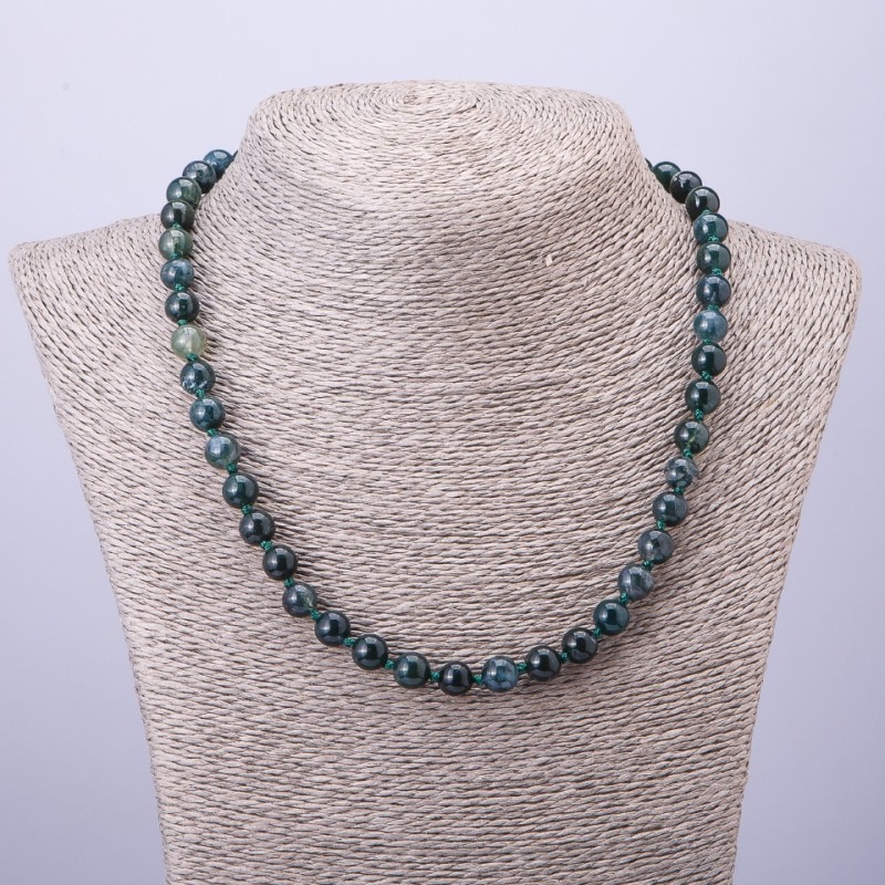 Moss Agate Beads Necklace, smooth beads, 8mm diameter, 50cm length