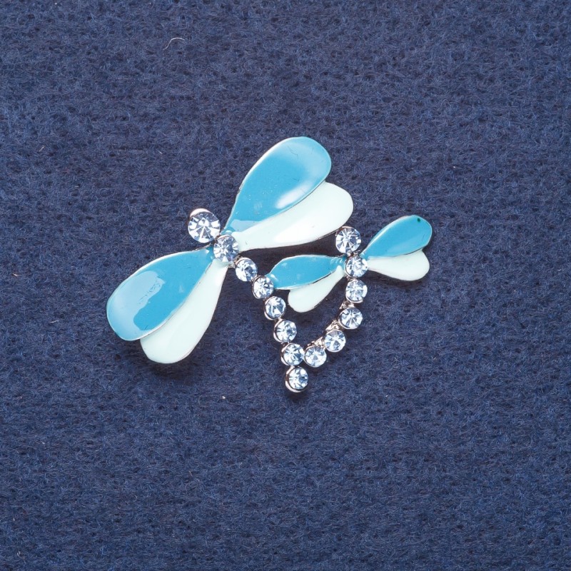 Brooch "Dragonflies" rough enamel silver-colored metal 4×2.5 cm