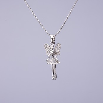 Pendant 'Fairy' on a token chain, diameter 25x10 mm, length 50 cm gray metal