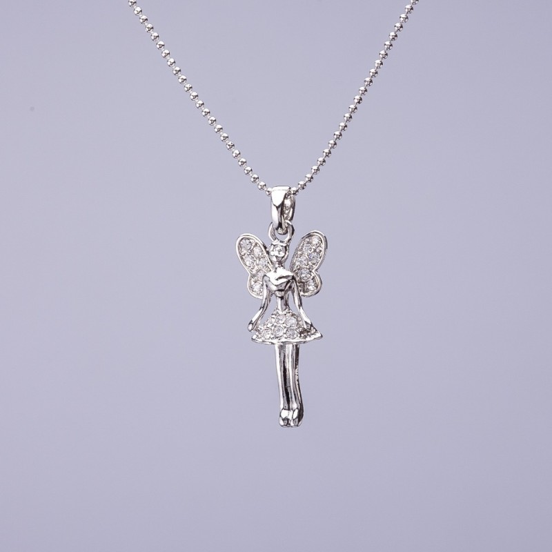 Pendant 'Fairy' on a token chain, diameter 25x10 mm, length 50 cm gray metal