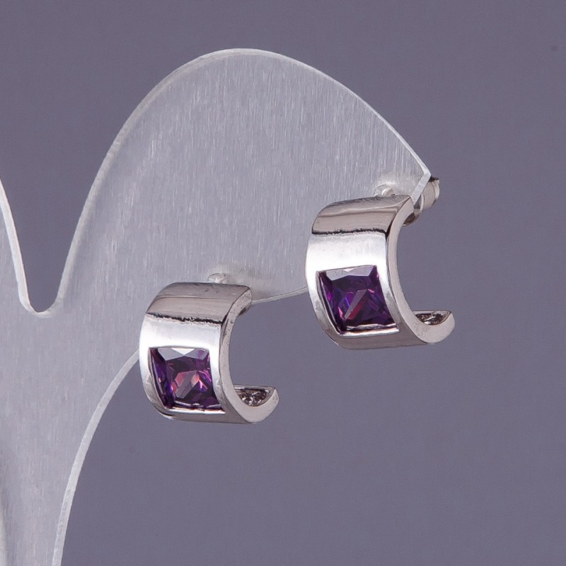 Purple Crystal Earrings 13x9 mm