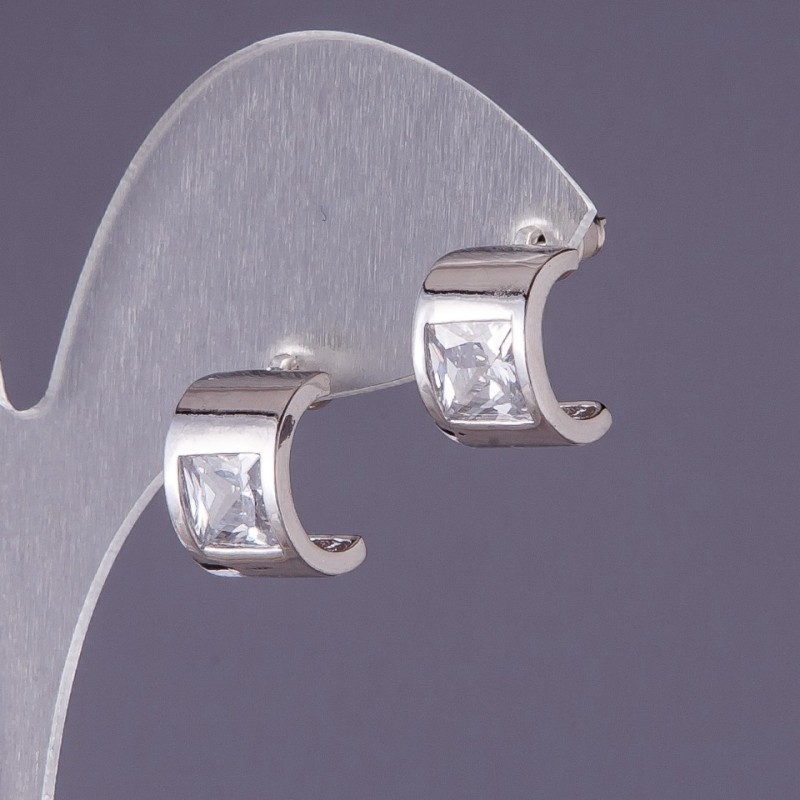 Earrings with white crystals 13x9mm