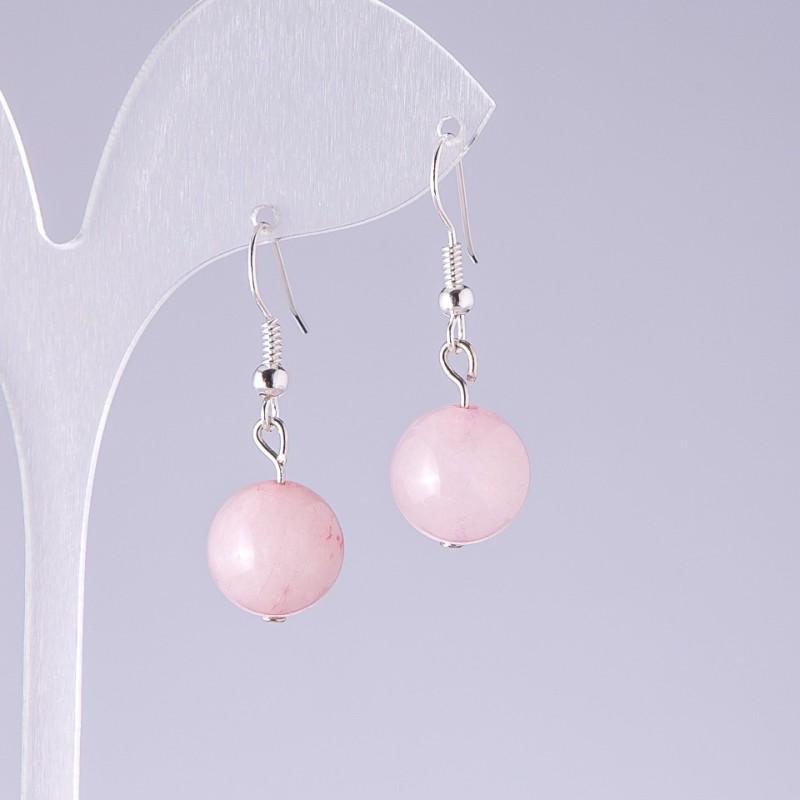 Pink Quartz Ball Earrings, 12 mm diameter