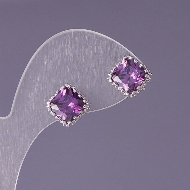 Earrings with Lavender Crystals 10x10 mm