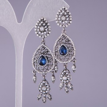 Earrings with blue crystals 'Eastern Beauty', length 6.5 cm