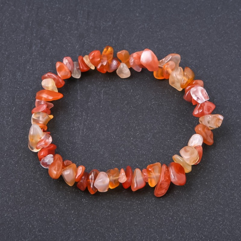 Natural carnelian bracelet - chip beads on elastic, 8 mm diameter, 18.5 cm circumference