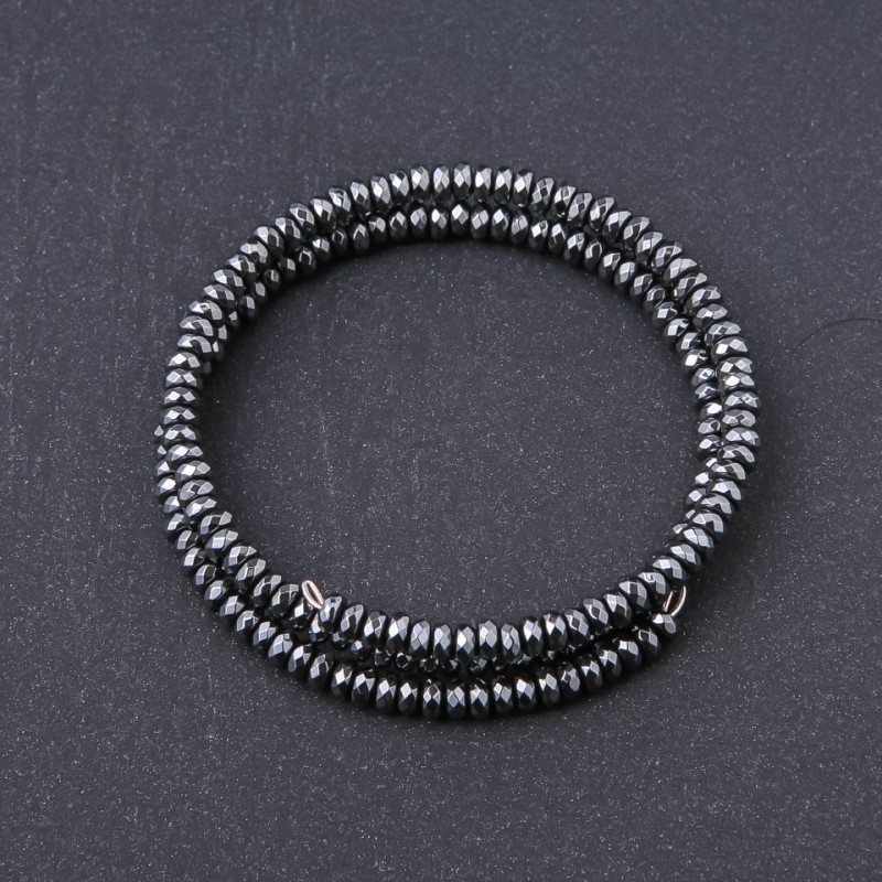 Memory bracelet with natural hematite, faceted hematite rondelle beads, diameter 4×2.5 mm, length 18.5 cm